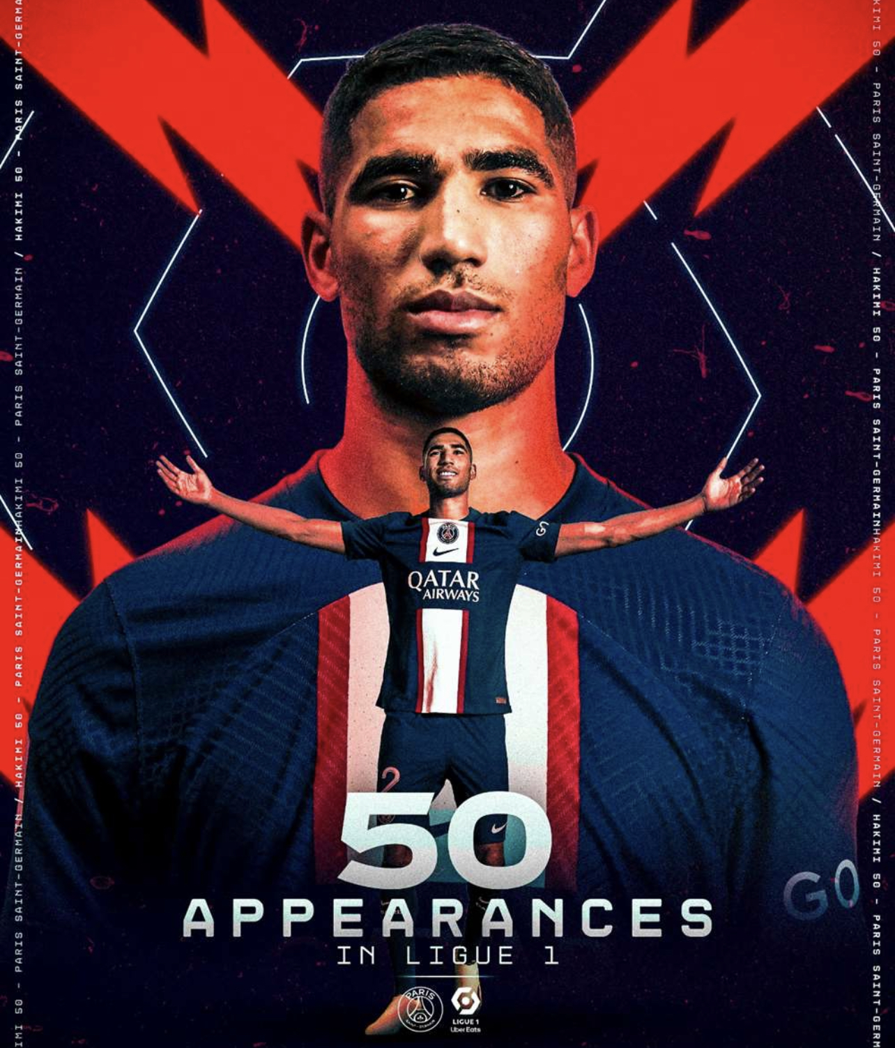 المباراة رقم 50 لحكيمي مع الـ بي.إس.جي  في  الليغ1 