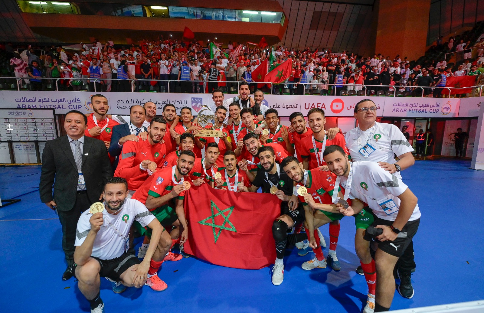برقية تهنئة من جلالة الملك إلى أعضاء المنتخب الوطني المغربي لكرة القدم داخل القاعة بمناسبة فوزه بكأس العرب