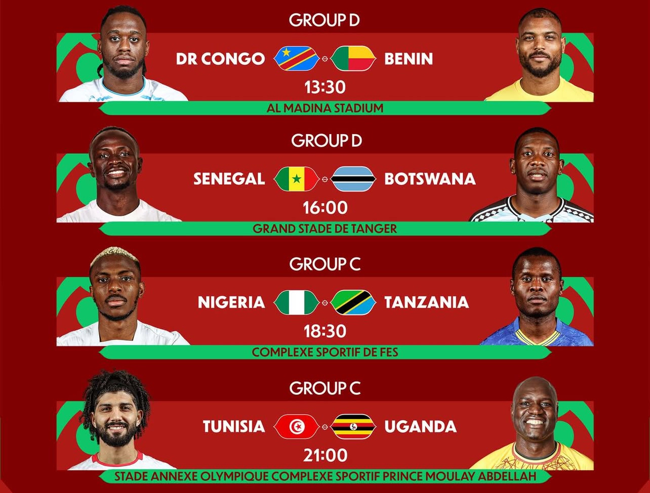 أجندة الكان: مباريات اليوم