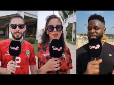 تصريحات الجماهير المغربية و الإفريقية من محيط ملعب لورون بوكو