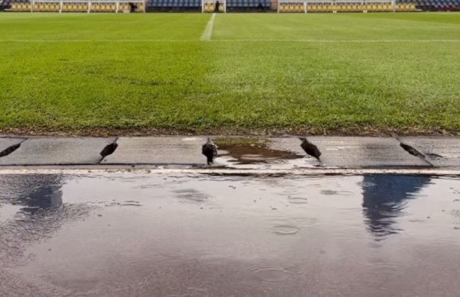 أمطار غزيرة تتهاطل في هذه الأثناء على ملعب فرانسڤيل